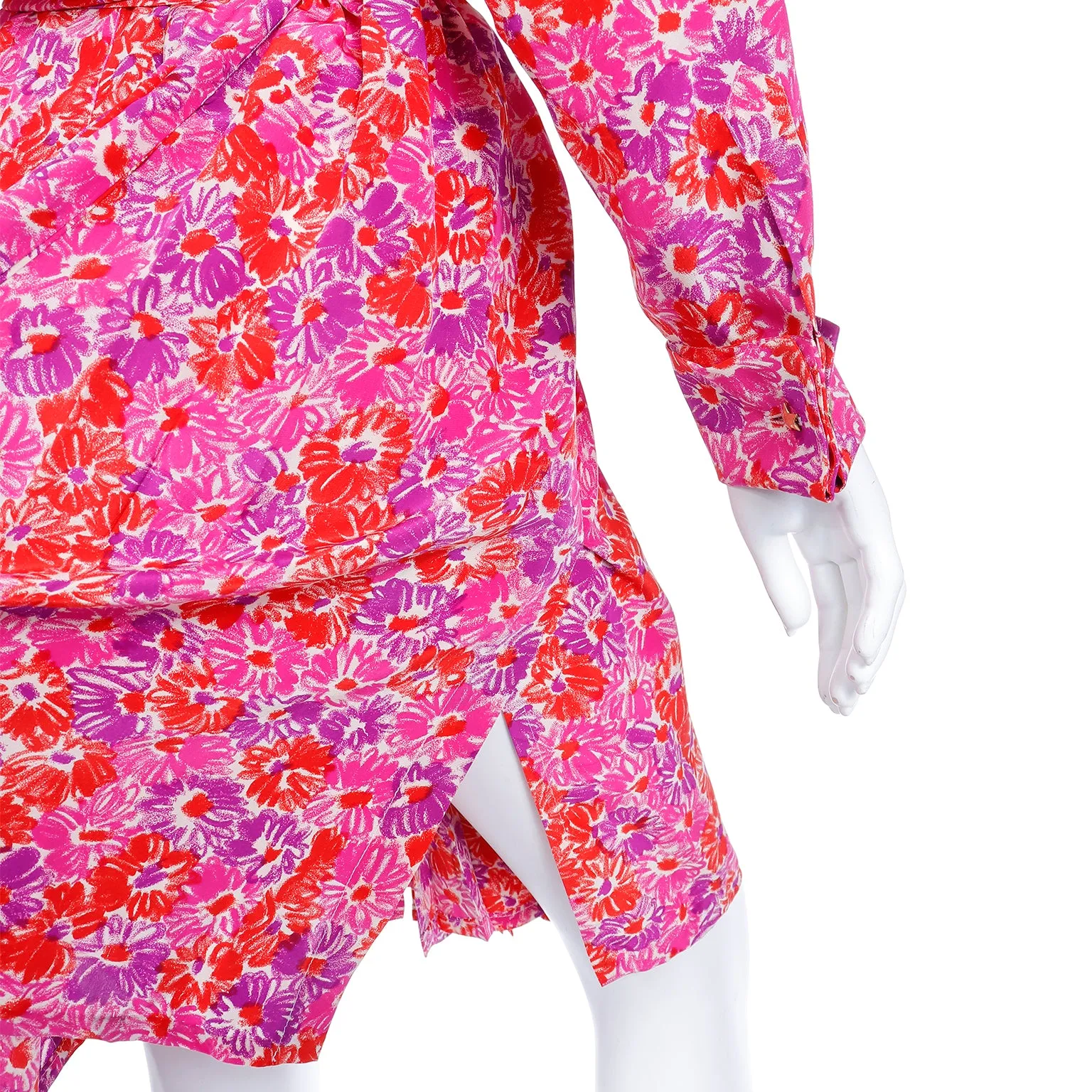 1989 Yves Saint Laurent Silk Floral Runway Dress With Sash Belt