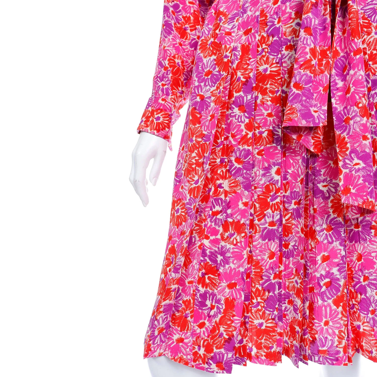 1989 Yves Saint Laurent Silk Floral Runway Dress With Sash Belt