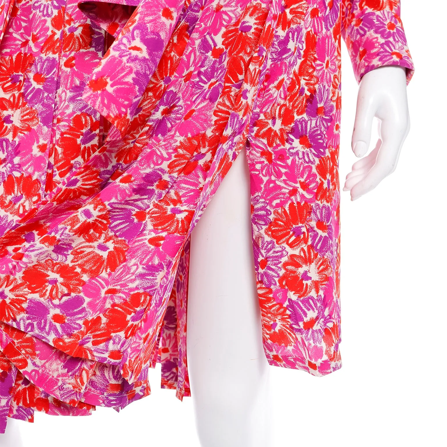 1989 Yves Saint Laurent Silk Floral Runway Dress With Sash Belt