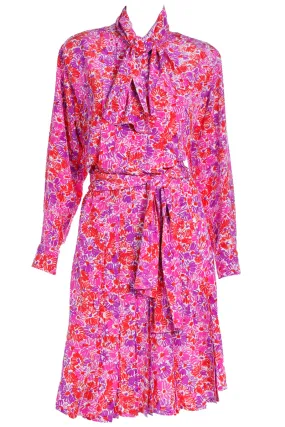 1989 Yves Saint Laurent Silk Floral Runway Dress With Sash Belt