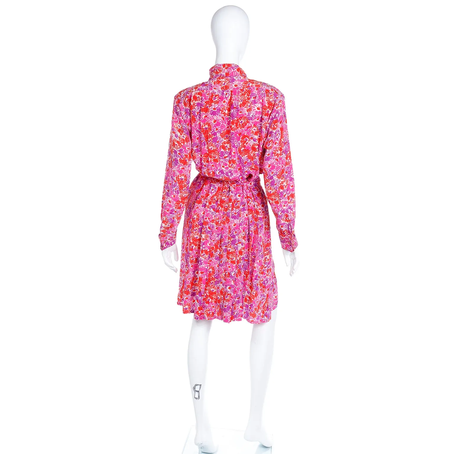 1989 Yves Saint Laurent Silk Floral Runway Dress With Sash Belt