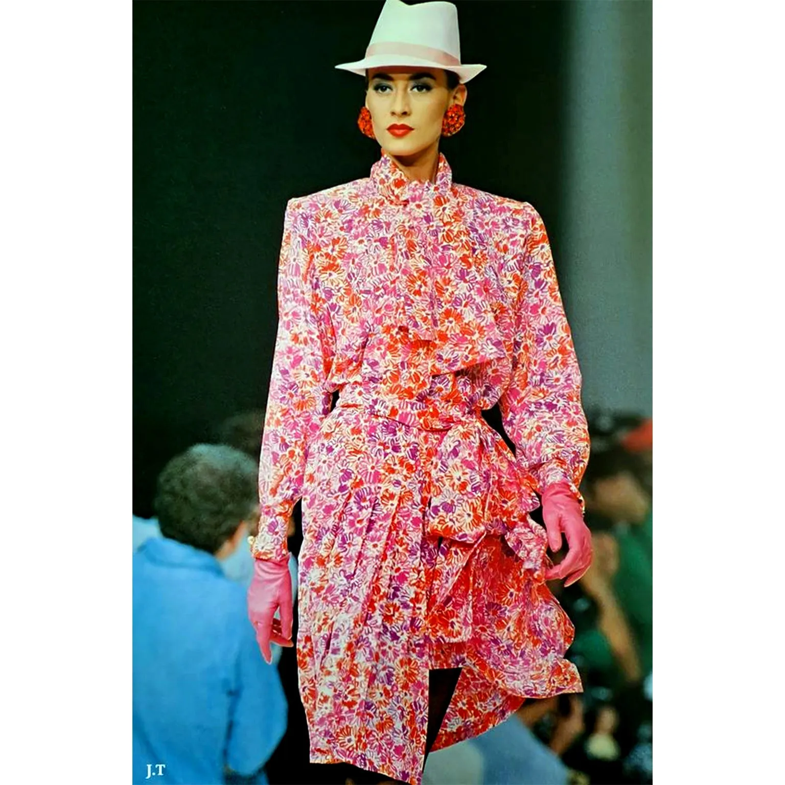 1989 Yves Saint Laurent Silk Floral Runway Dress With Sash Belt