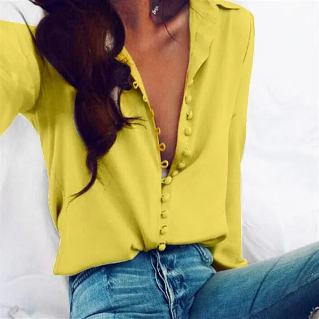 2021 Women Blouse Shirt Long Sleeve Button-up Sizes S - 2XL