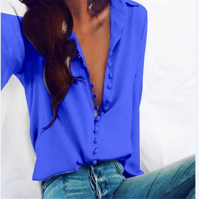 2021 Women Blouse Shirt Long Sleeve Button-up Sizes S - 2XL