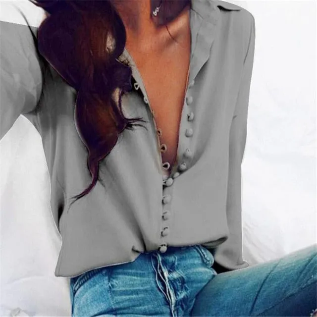 2021 Women Blouse Shirt Long Sleeve Button-up Sizes S - 2XL