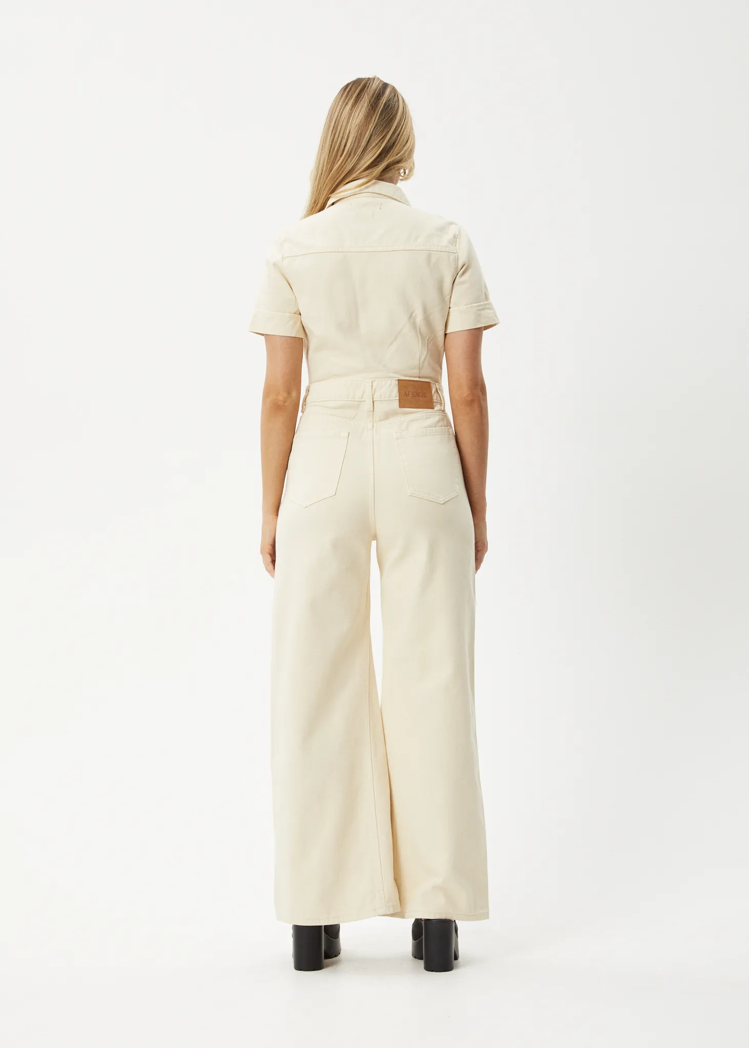 AFENDS Womens Miami - Denim Flared Jumpsuit - Sand