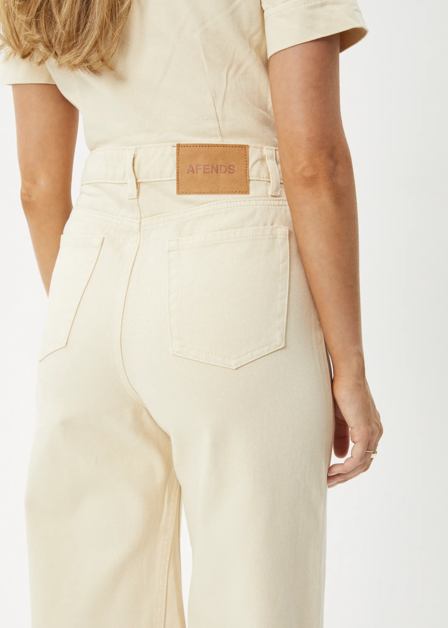 AFENDS Womens Miami - Denim Flared Jumpsuit - Sand