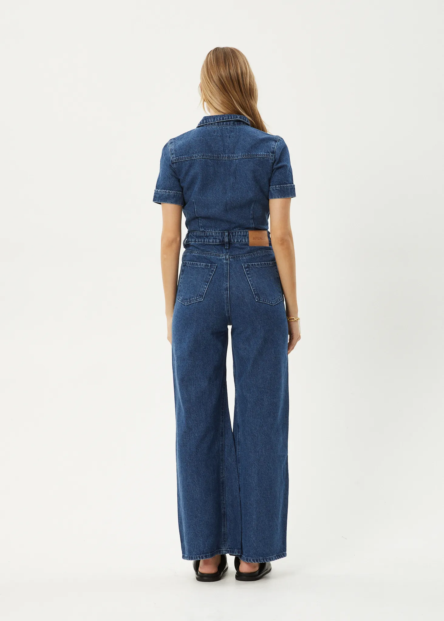 AFENDS Womens Miami - Denim Flared Leg Jumpsuit - Authentic Blue