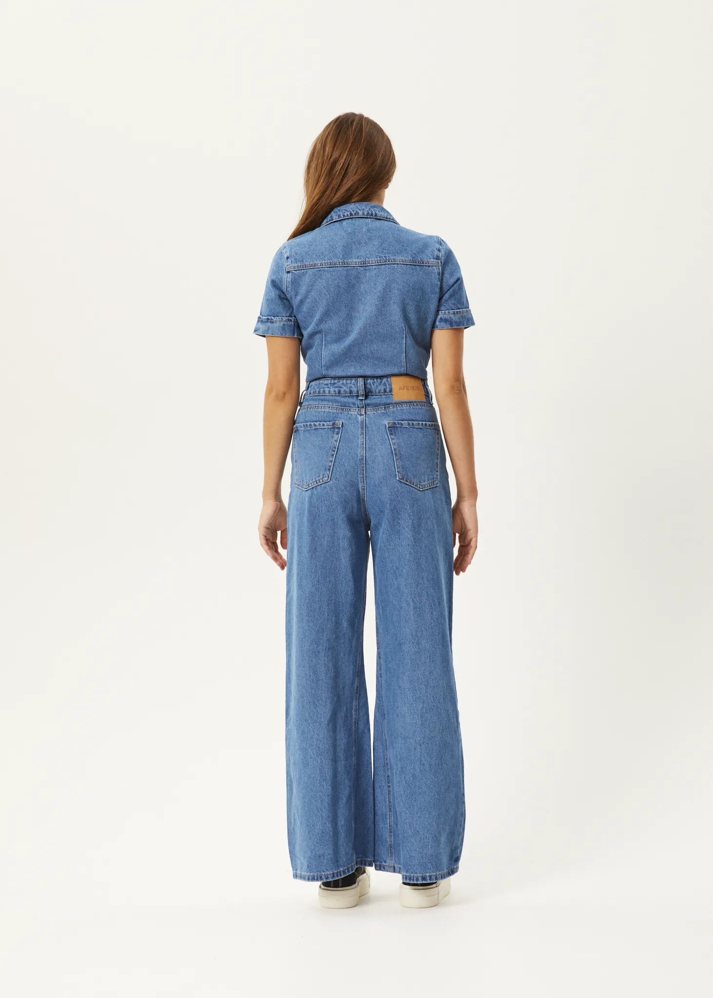 AFENDS Womens Miami - Denim Flared Leg Jumpsuit - Worn Blue