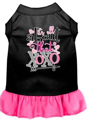 All About The Xoxo Screen Print Dog Dress Black With Bright Pink Xl