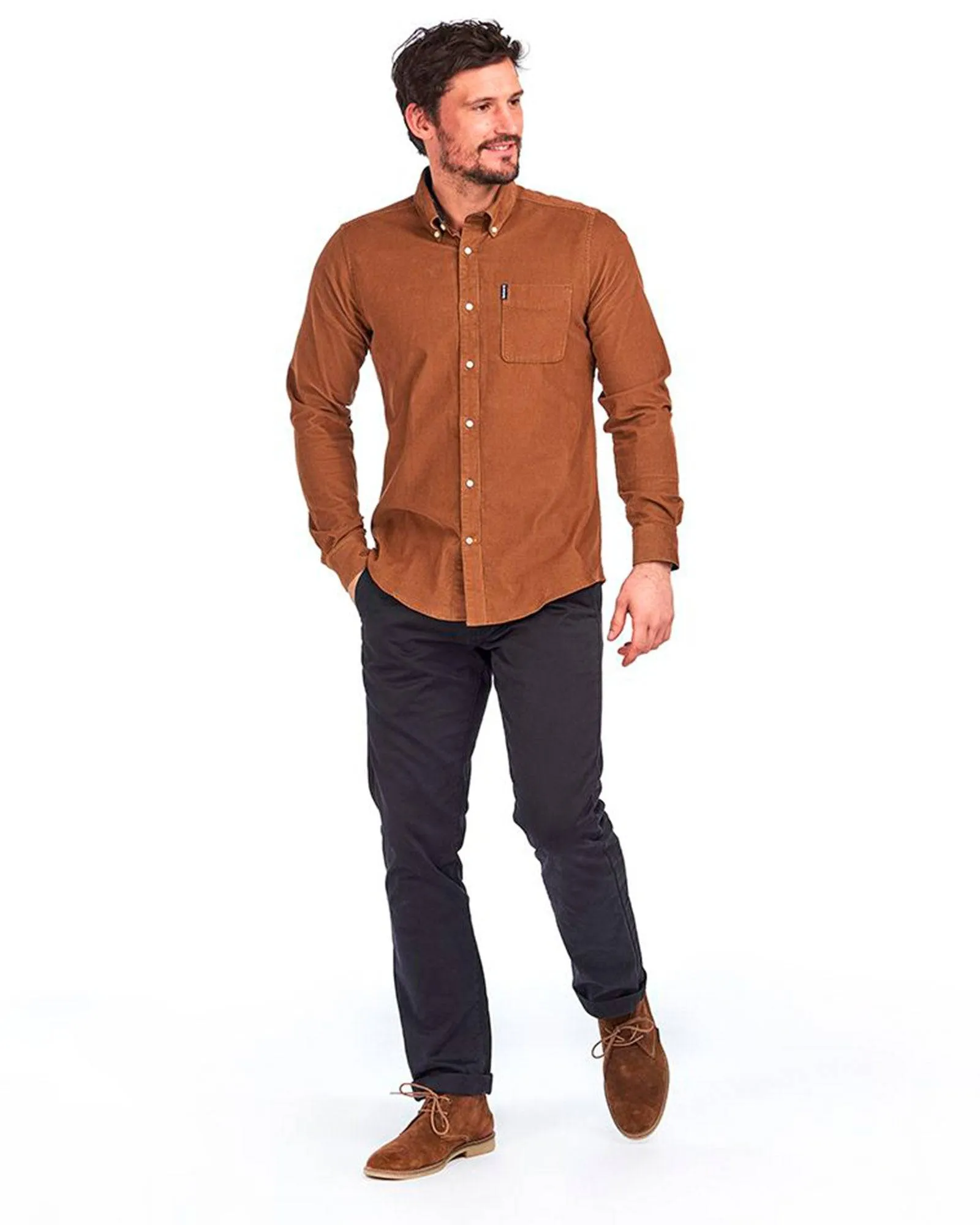 Barbour Cord 2 Cordoroy Button Down Collar Tailored Button Up Shirt In Sandstone