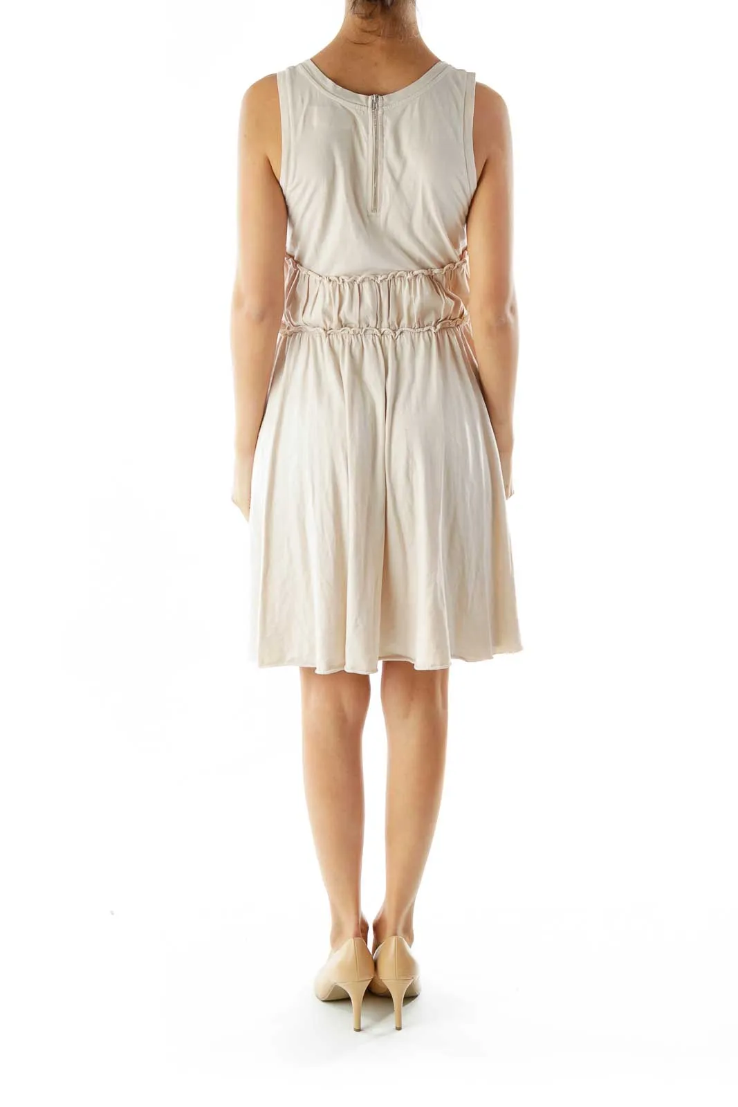 Beige Scrunch Detail Day Dress