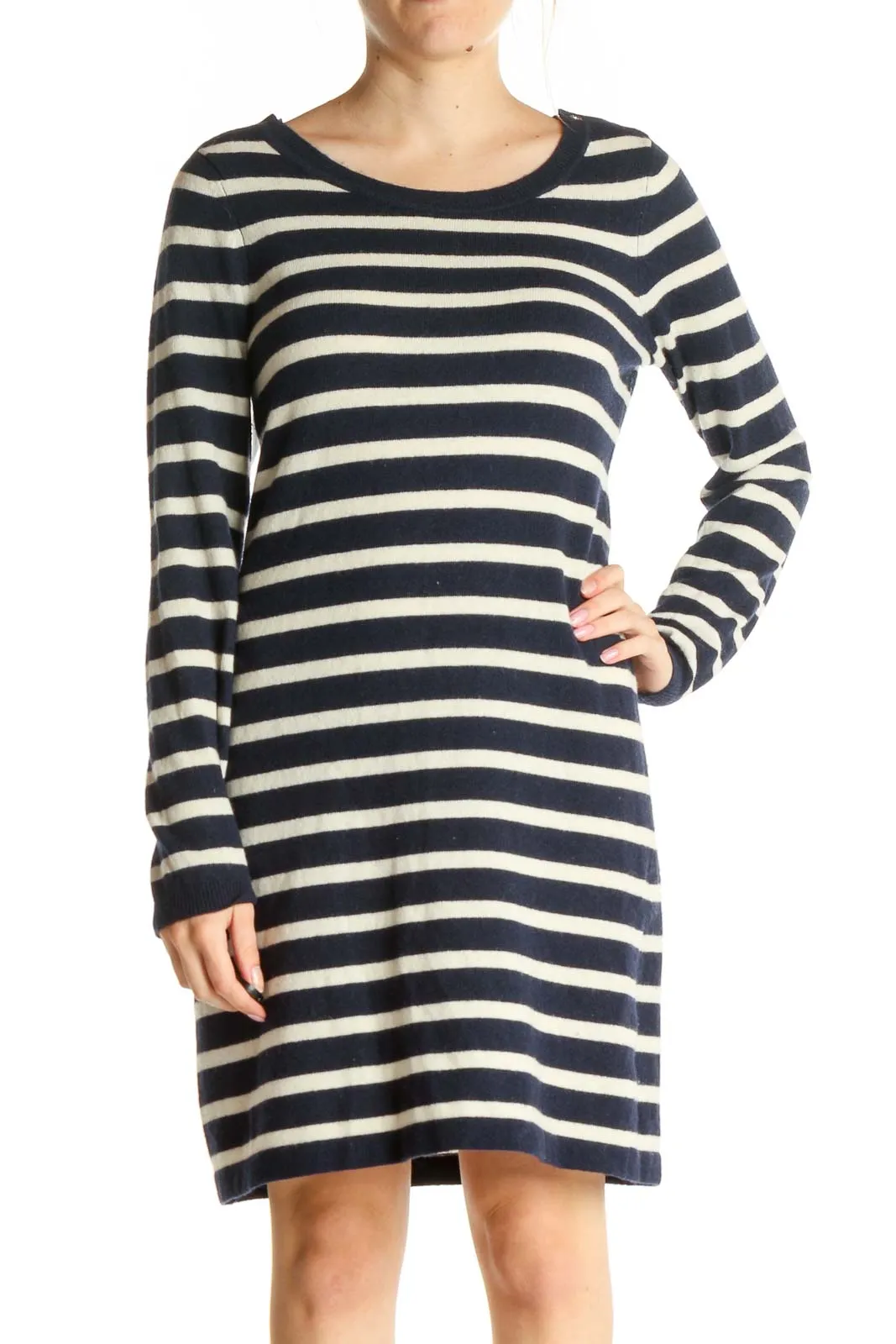 Beige Striped Day Sheath Dress