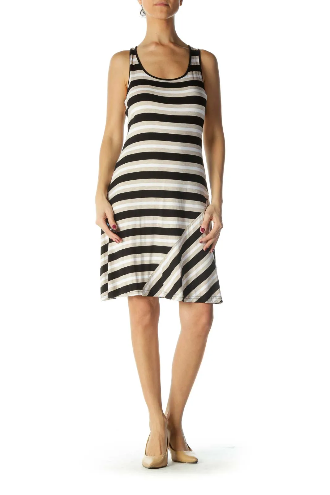 Black and Cream Striped Day Dress