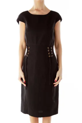 Black and Gold Lace -up Day Dress