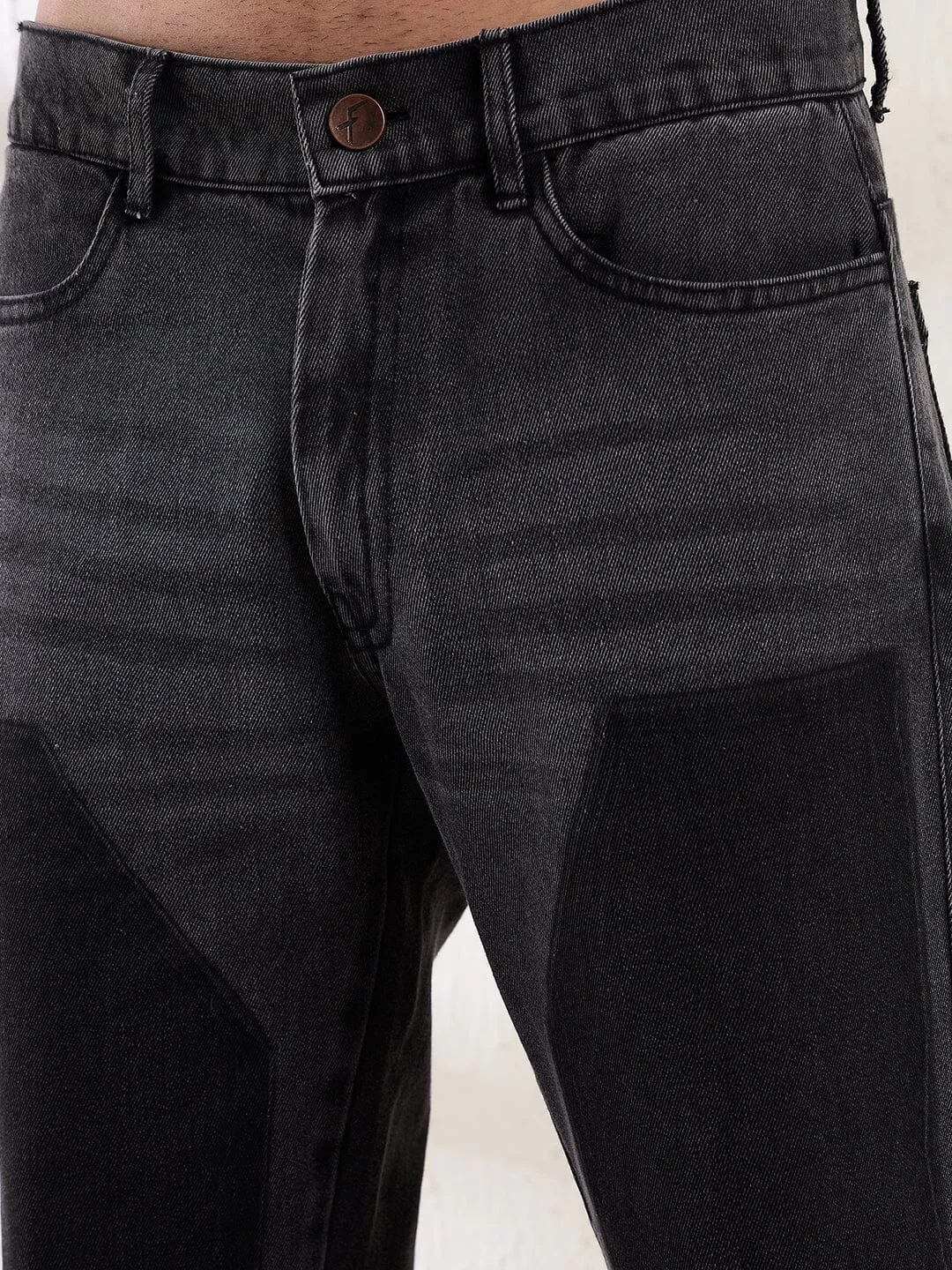 Black Contrast Patched Flared Zipped Denim