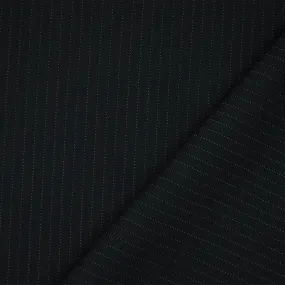 Black-Deep Blue Cotton-Wool Blend Striped Herringbone Suiting Fabric