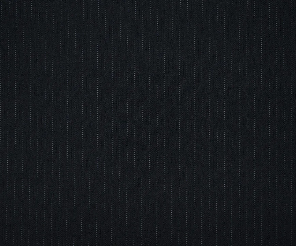 Black-Deep Blue Cotton-Wool Blend Striped Herringbone Suiting Fabric