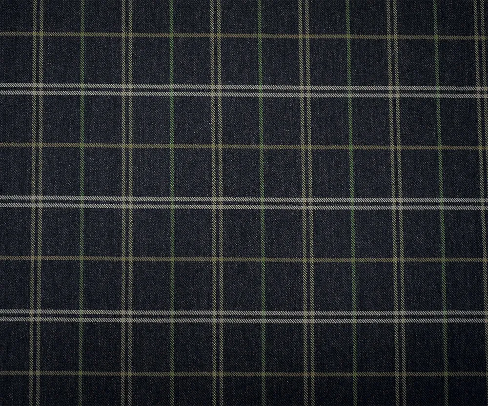 Black-Green-Multi Wool-Polyester Plaid Twill Suiting Woven Fabric