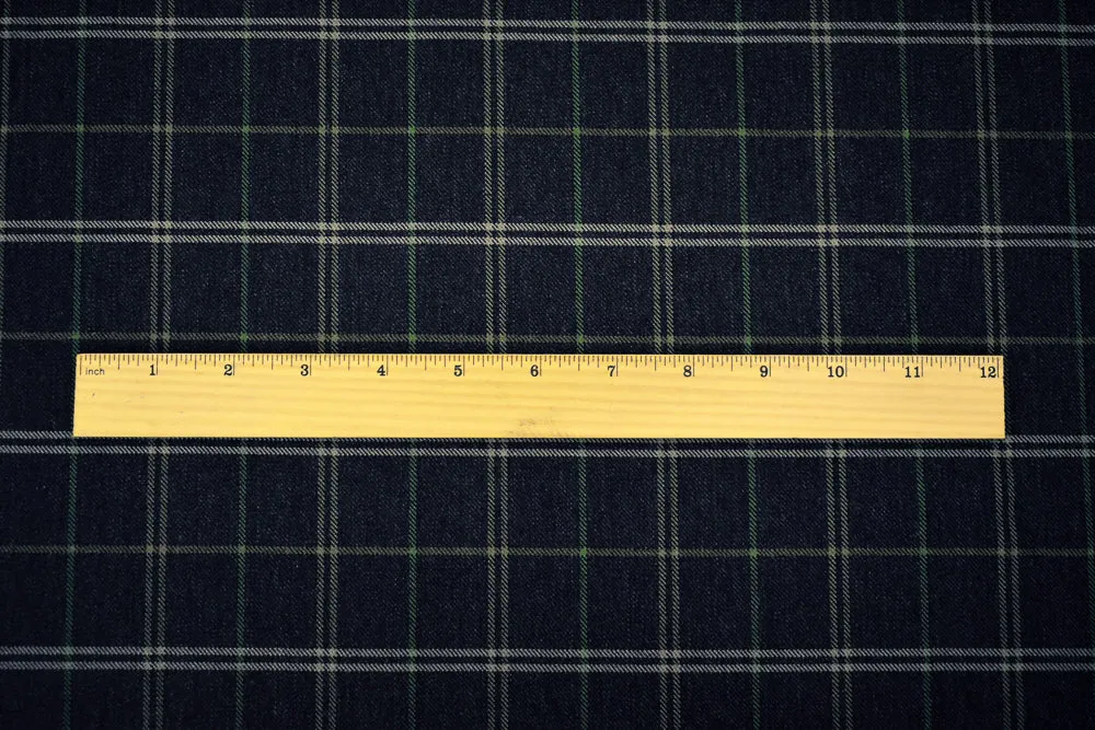 Black-Green-Multi Wool-Polyester Plaid Twill Suiting Woven Fabric