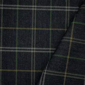 Black-Green-Multi Wool-Polyester Plaid Twill Suiting Woven Fabric