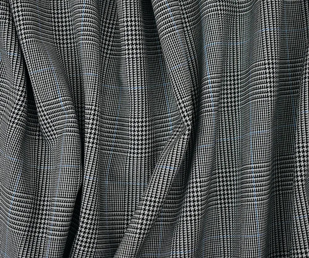 Black-Light Gray-Blue Poly Wool Blend Glen Plaid Check Suiting Woven Fabric