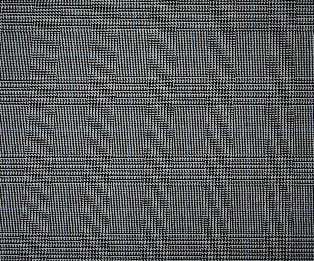 Black-Light Gray-Blue Poly Wool Blend Glen Plaid Check Suiting Woven Fabric