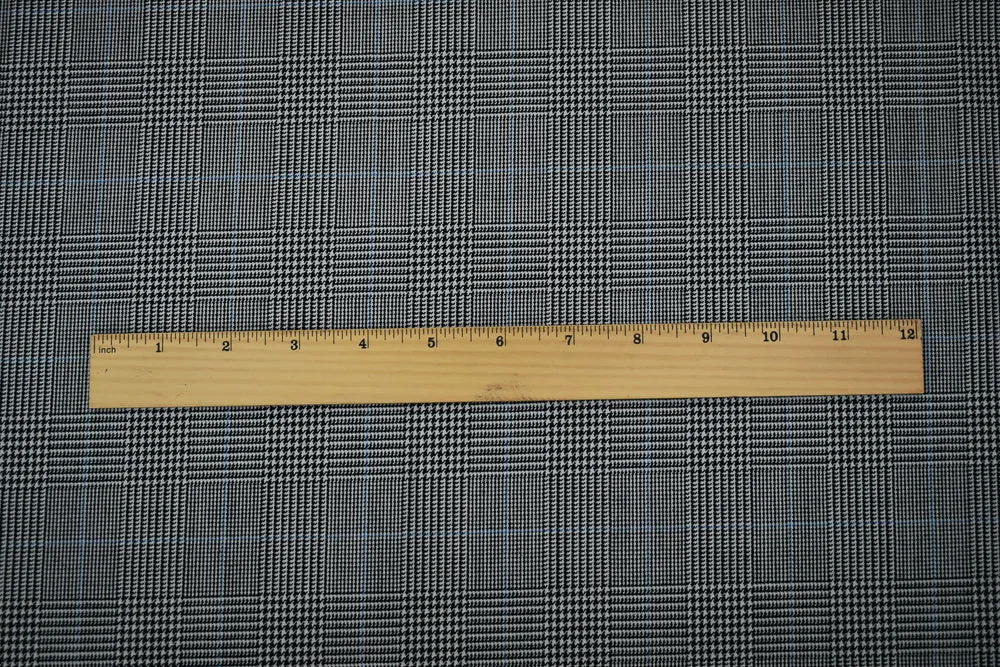 Black-Light Gray-Blue Poly Wool Blend Glen Plaid Check Suiting Woven Fabric