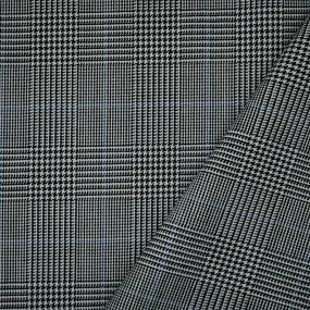 Black-Light Gray-Blue Poly Wool Blend Glen Plaid Check Suiting Woven Fabric