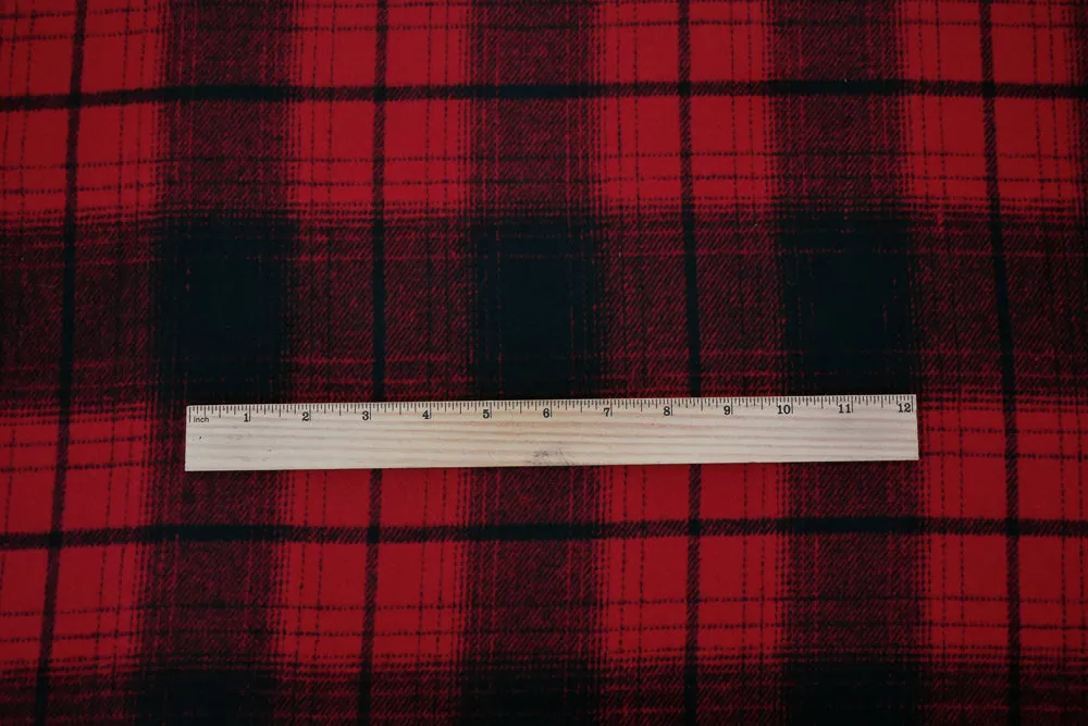 Black-Red Melton Poly Wool Single Sided Brush Plaid Woven Jacketing Fabric