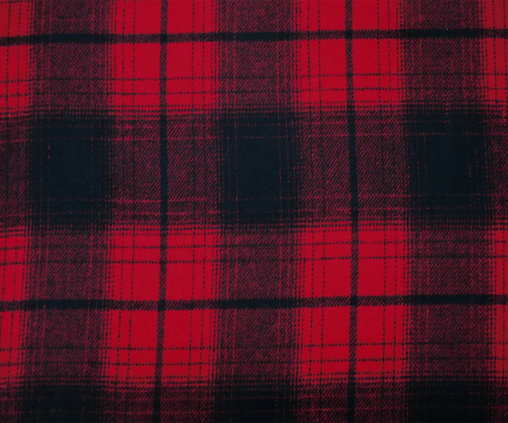 Black-Red Melton Poly Wool Single Sided Brush Plaid Woven Jacketing Fabric