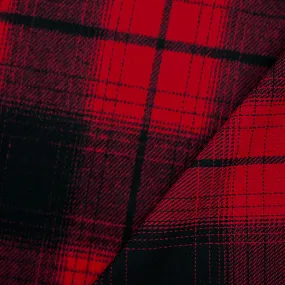 Black-Red Melton Poly Wool Single Sided Brush Plaid Woven Jacketing Fabric