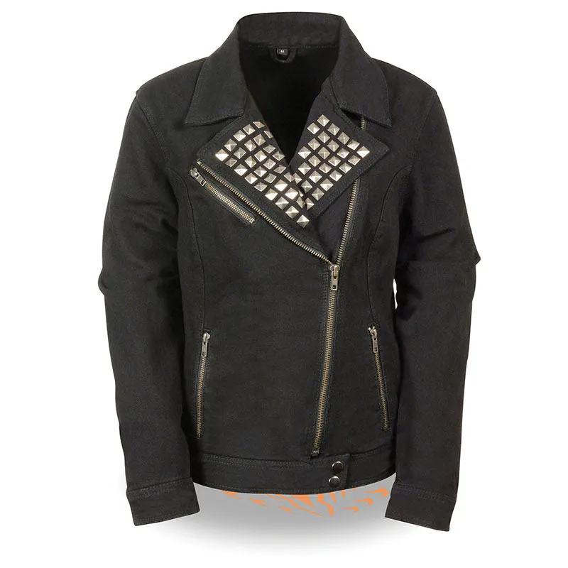 Black Studded Denim Moto Style Jacket