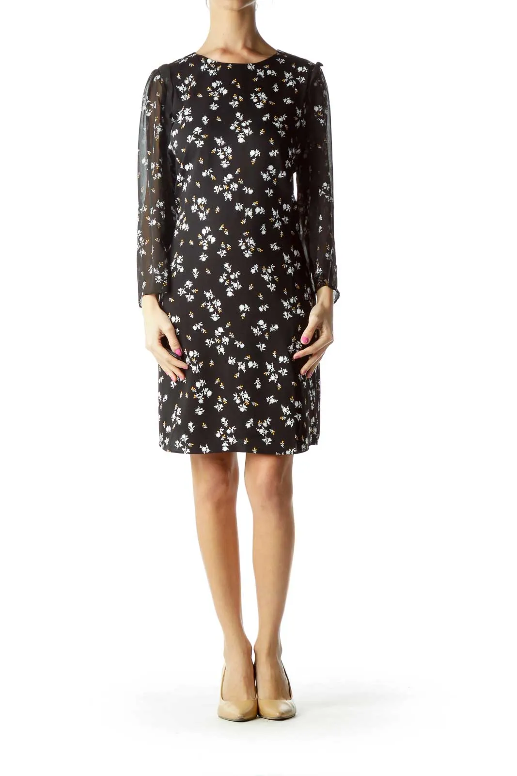 Black White Flower Print Day Dress