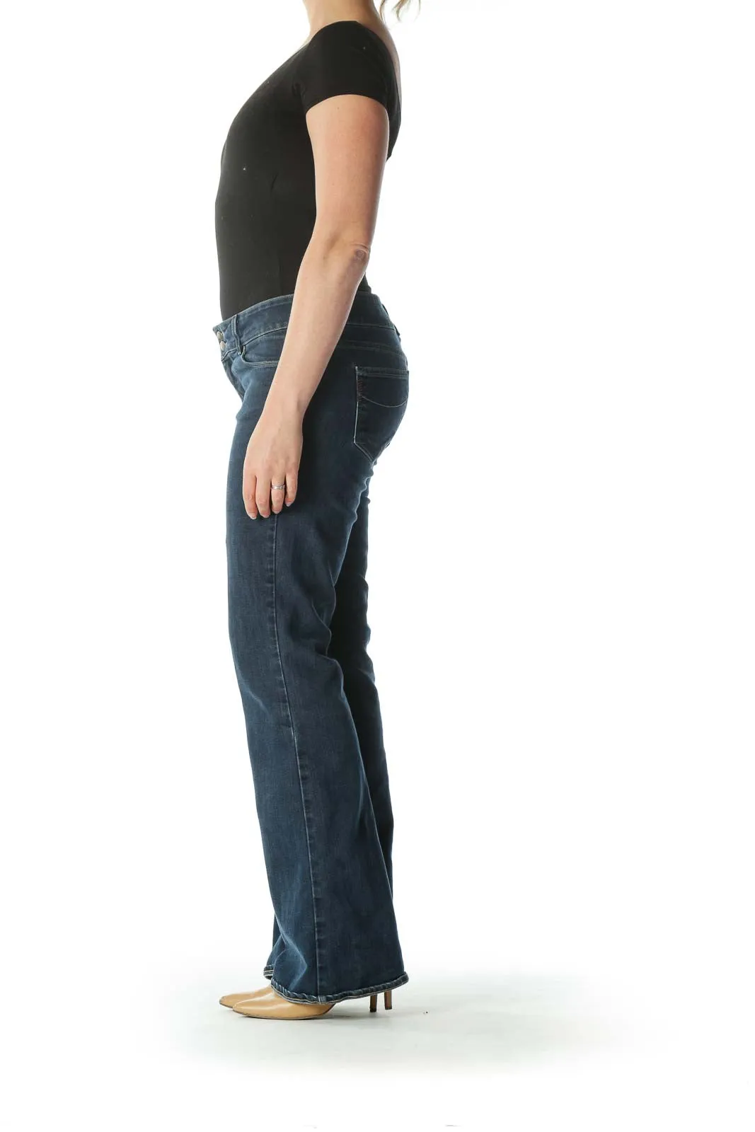 Blue Dark Wash Denim Flared Jeans