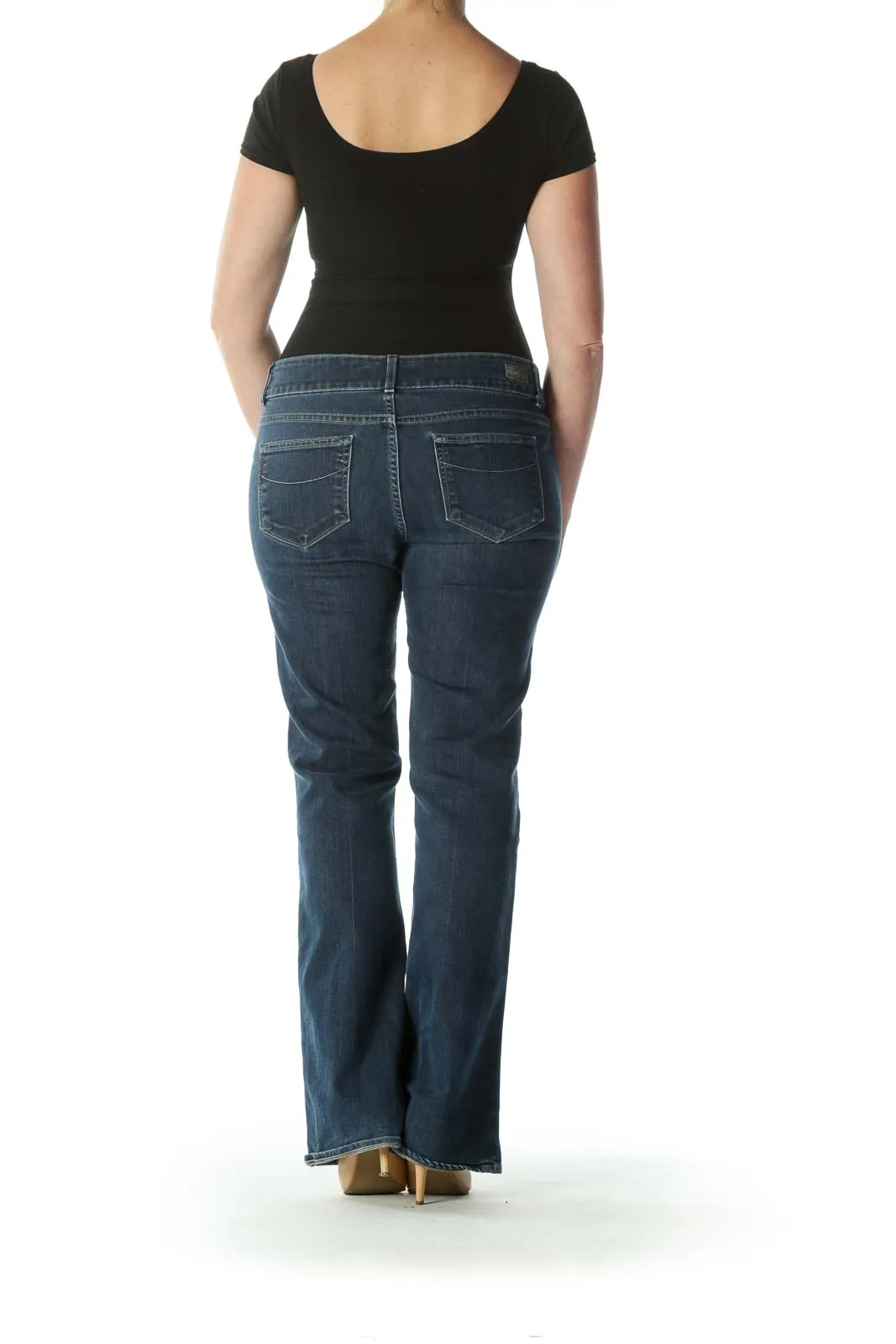 Blue Dark Wash Denim Flared Jeans