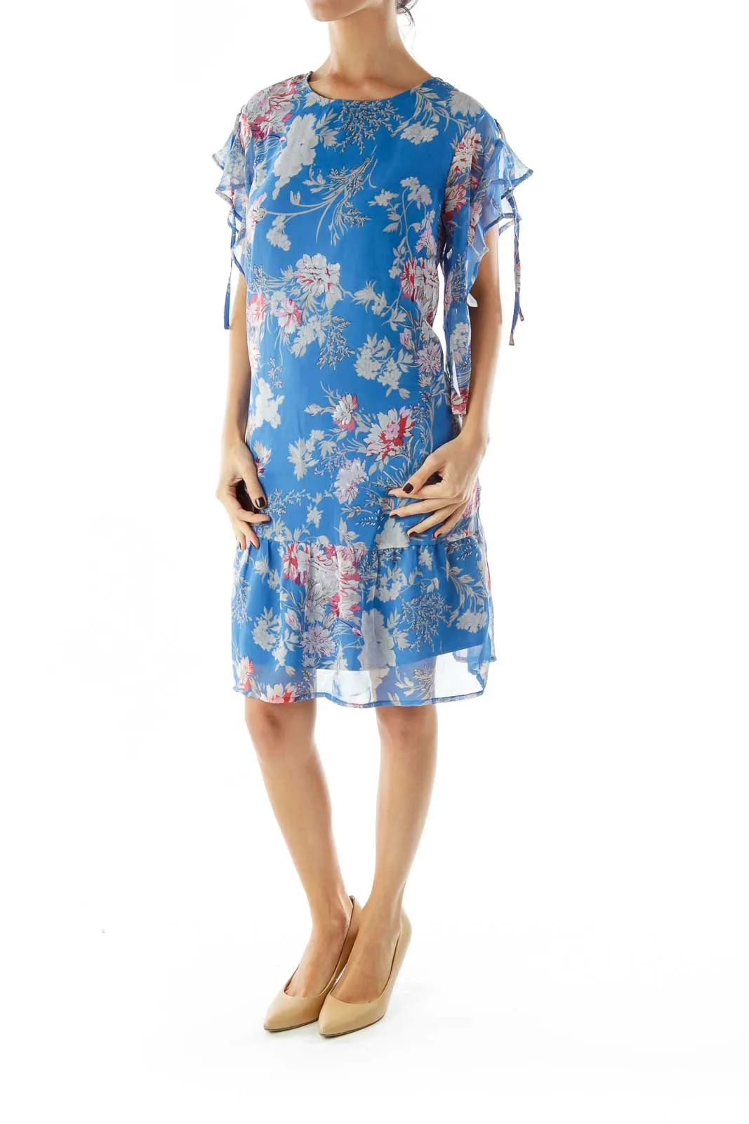 Blue Floral Print Day Dress