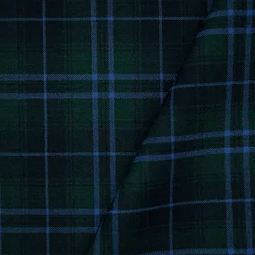 Blue-Green-Multi Poly Wool Plaid Check Shirting Woven Fabric