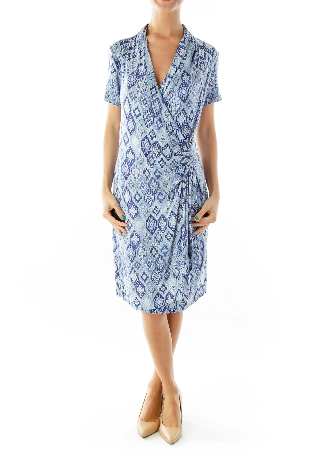 Blue White Geometric Day Dress