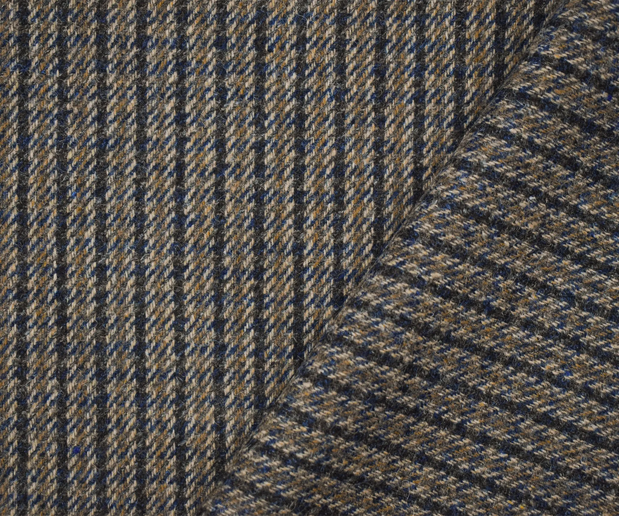 Brown-Blue-Multi Wool-Poly Stripe Twill Woven Jacketing Fabric