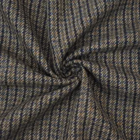 Brown-Blue-Multi Wool-Poly Stripe Twill Woven Jacketing Fabric