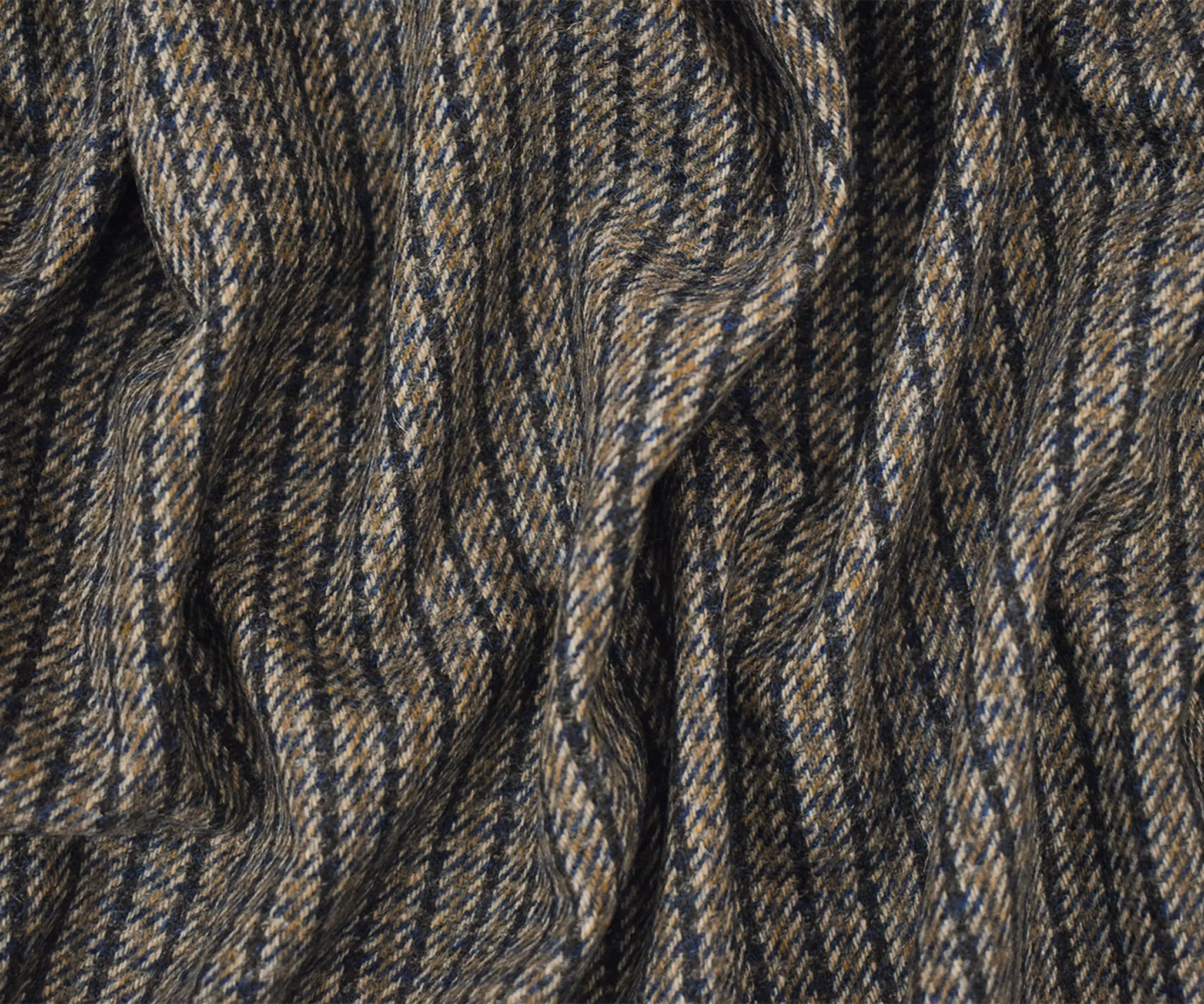 Brown-Blue-Multi Wool-Poly Stripe Twill Woven Jacketing Fabric