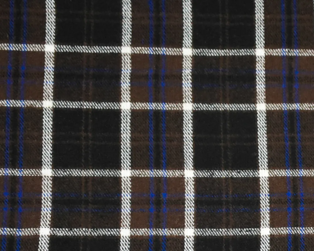 Brown-Bue-Multi Melton Poly-Wool Plaid Twill Woven Jacketing Fabric