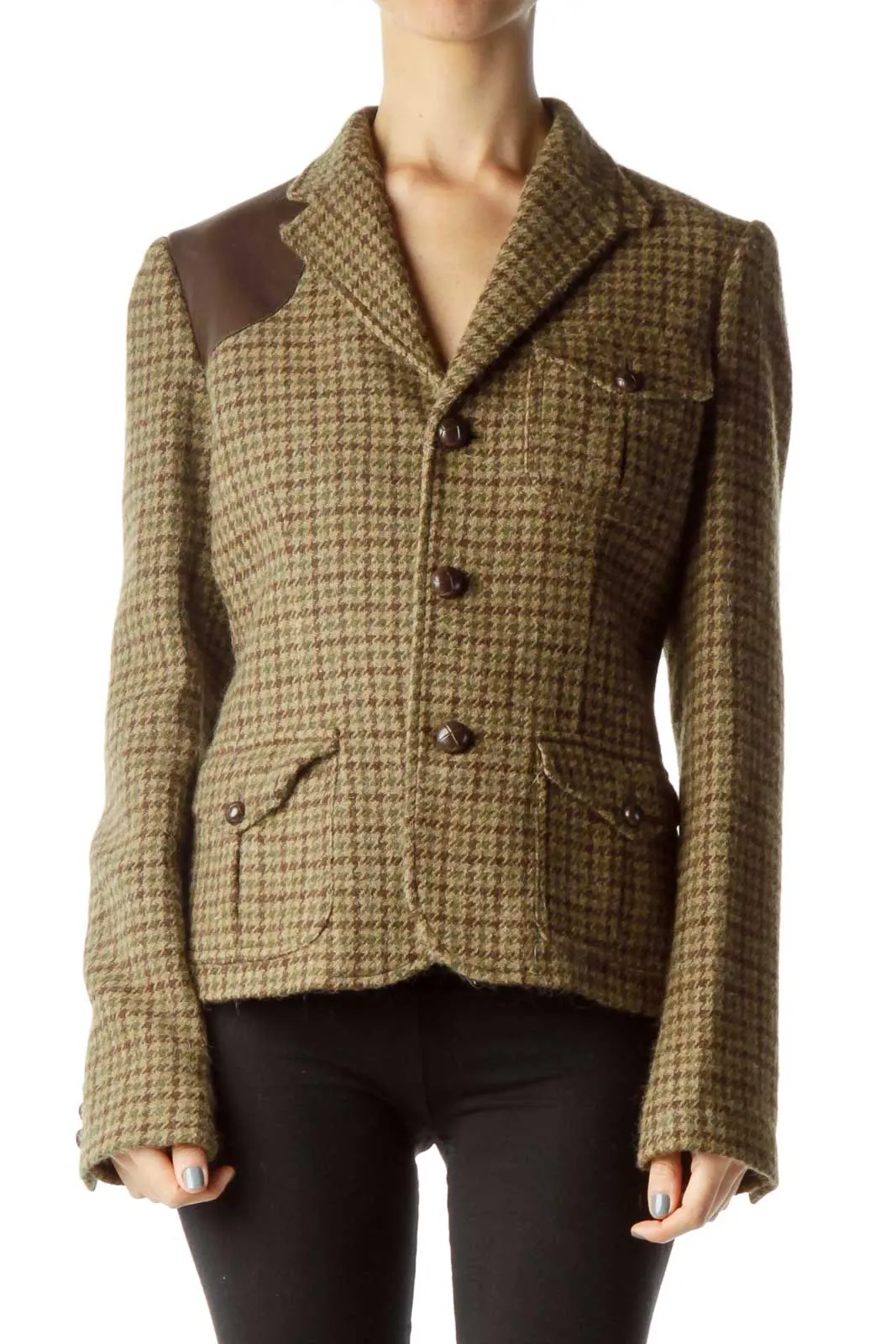 Brown Houndstooth Wool Jacket