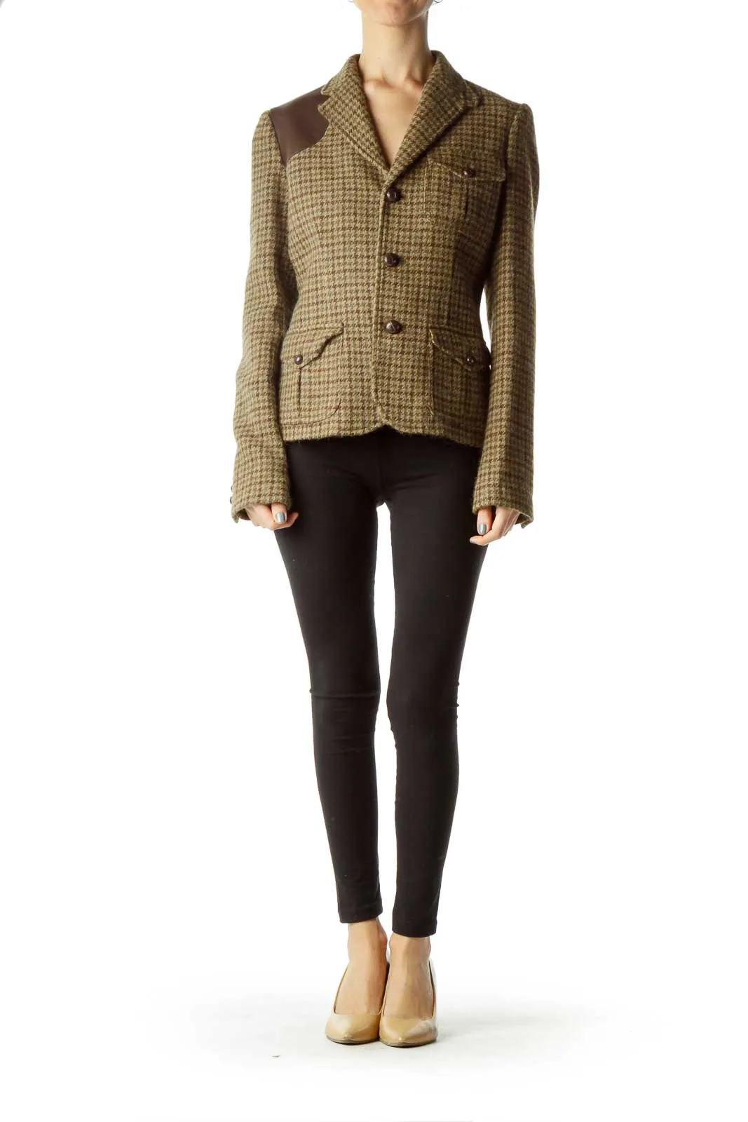 Brown Houndstooth Wool Jacket