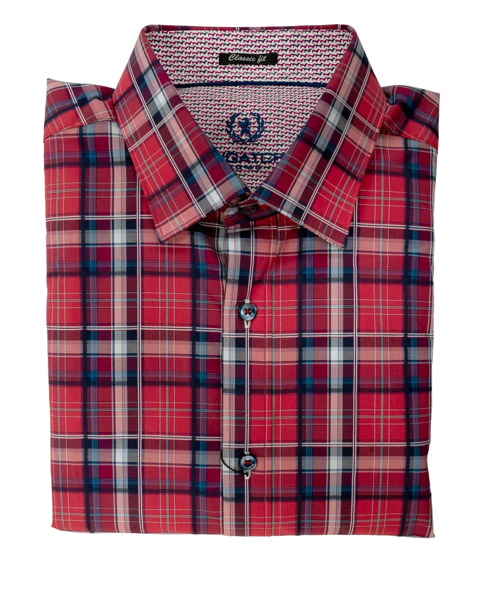 Bugatchi Red Plaid Spread Collar Sport Shirt