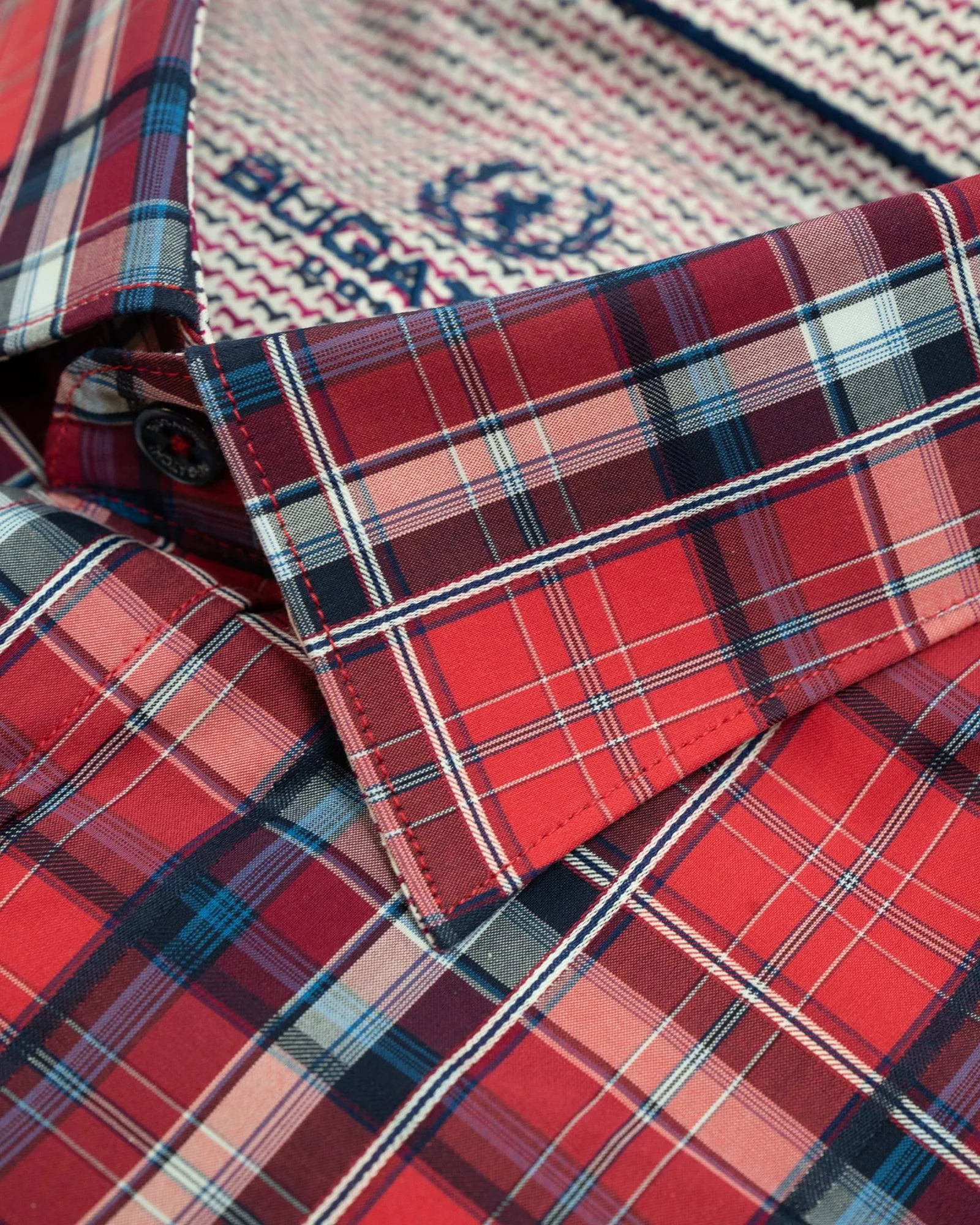 Bugatchi Red Plaid Spread Collar Sport Shirt