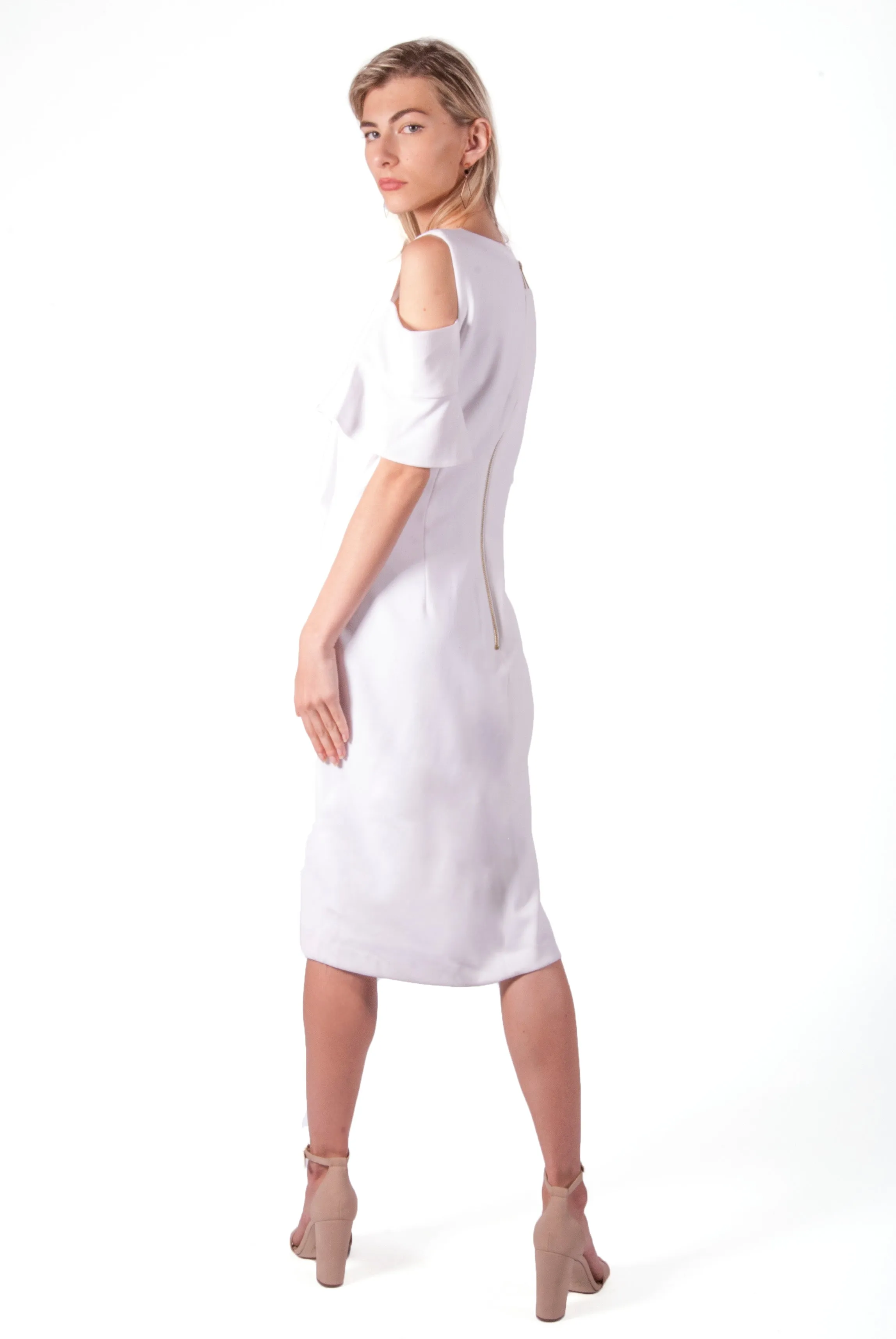 CALVIN KLEIN-SOLID SHEATH DRESS WITH FLAP SLEEVES