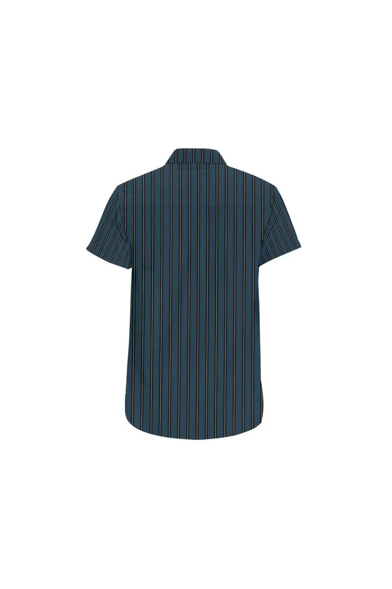 Casual Stripes Men's All Over Print Short Sleeve Shirt