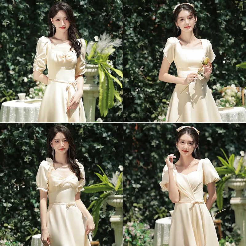 Champagne Satin Bridesmaid Dress Simple Long Evening Dress Formal Party Gown 530